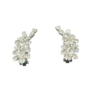 Elegant Silver Crystal Climber Clip On Earrings